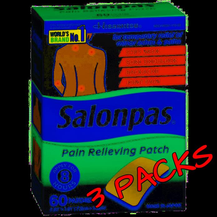 3 PACKS OF SALONPAS PAIN RELIEVING PATCH ,60 PATCHES EACH