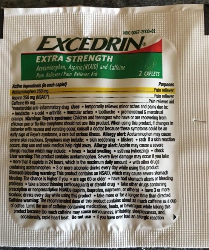 Excedrin Extra Strength Pain Reliever Aspirin Caffeine 200 x Packs (400 Caps)