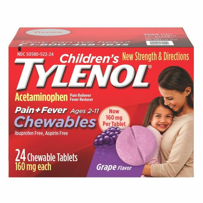 LOT OF 3 BOXES Children’s Tylenol Chewables, Grape, 24Ct