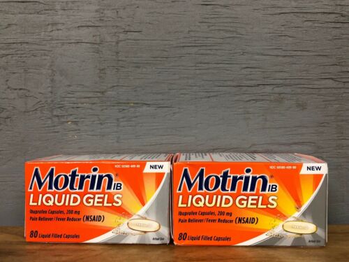 Motrin IB Liquid Gels 200mg Ibuprofen Pain Fever Reducer NSAID 160 Caps 2PK 2/19