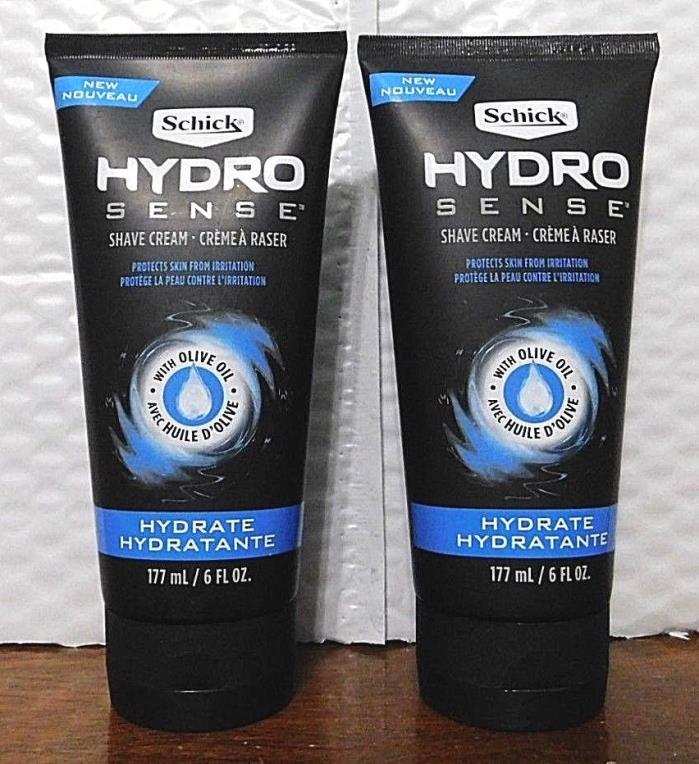 2 Schick HYDRO Sense Shave CREAM 6oz with Olive Oil HYDRATE protecting