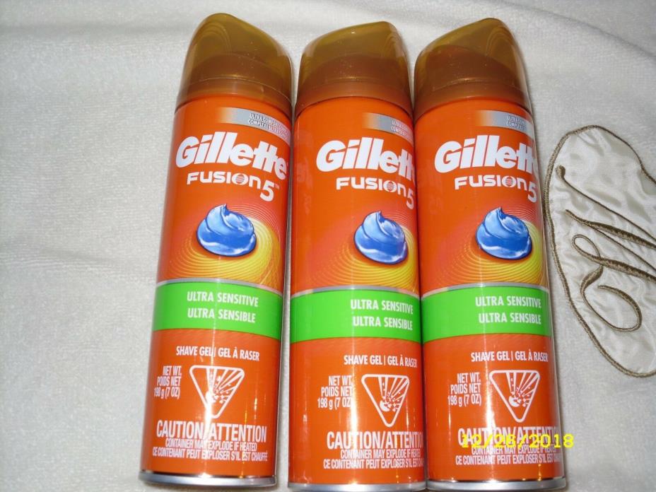 3~Pack Gillette Fusion 5 Ultra Sensitive Comfort Complex Shave Gel // 7 oz Each