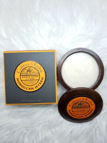 NEW IN BOX Crabtree Evelyn MOROCCAN MYRRH Shave Soap with Wooden Bowl