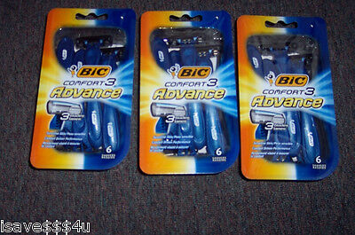 3 NEW PKGS BIC COMFORT 3 ADVANCE 6 CT RAZORS FOR SENSITIVE SKIN - COMFORT DRIVEN