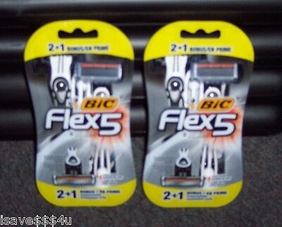 2 PKGS OF 3 BIC FLEX 5 RAZORS - 5 FLEXIBLE BLADES BALANCING SPHERE EDGING BLADE