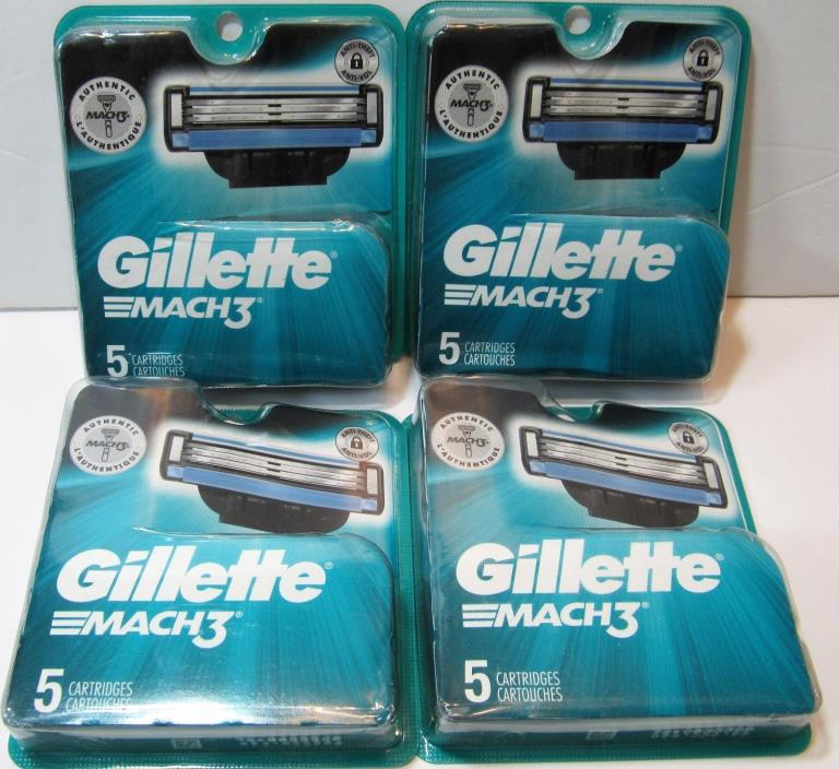 (4) Gillette Mach 3,  5 Packs =(20 Total) Razor Blade Cartridges NEW Sealed