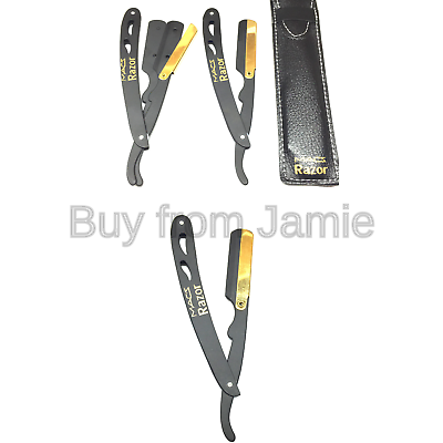 BLACK & GOLD COMBINATION Stainless Steel Barber Exchangeale Blade Straight Ed...