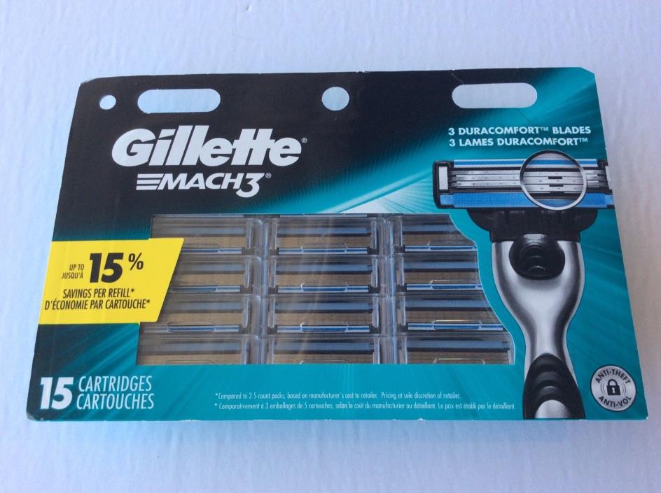 Pack of 15 Gillette Mach 3 Shaving Blade Refill Cartridges - New