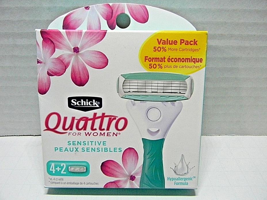 Schick Quattro For Women 4 Blades Sensitive 6 Refill Cartridges