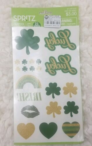 Spritz St. Patricks Day Glitter Unisex Tattoos Kiss Shamrock Stick On New