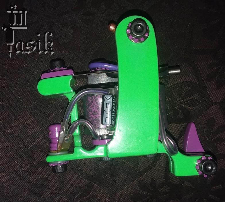 One Off Shorty Liner hand crafted hand wrapped coils neon green and purple mach.