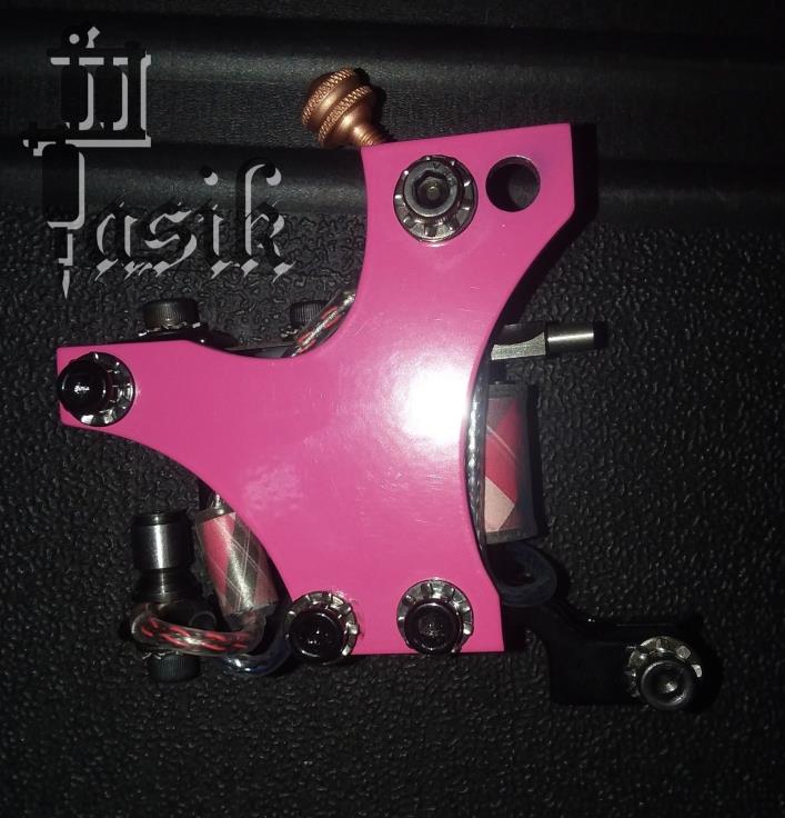 Pasik Hand-crafted tattoo machine bolt together pink black 8 wrap coils