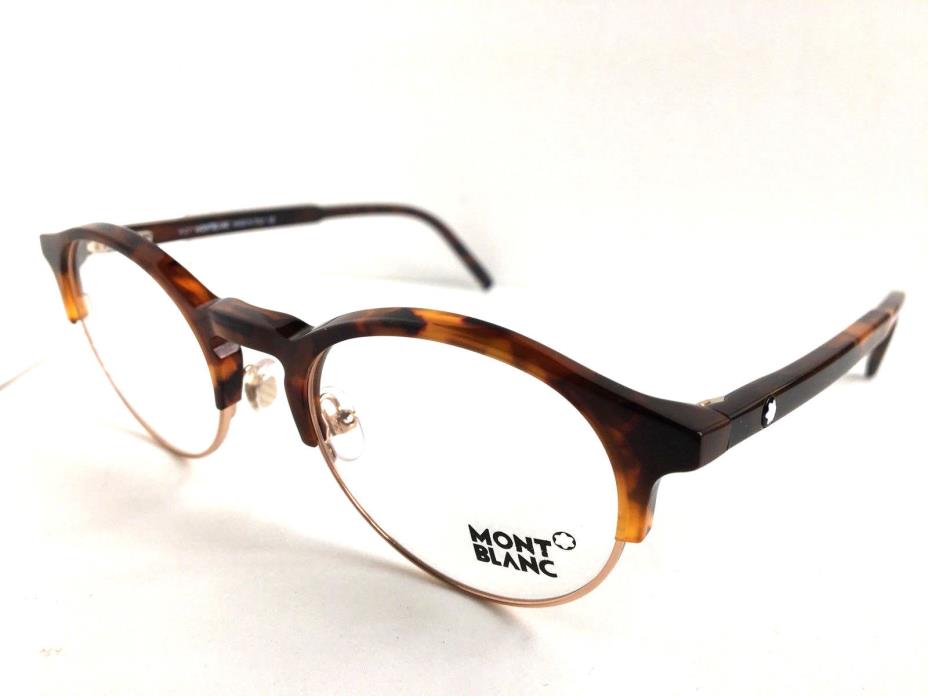 New MONT BLANC MB 555 052 Tortoise Gold Round Clubmaster Eyeglasses Frame Italy