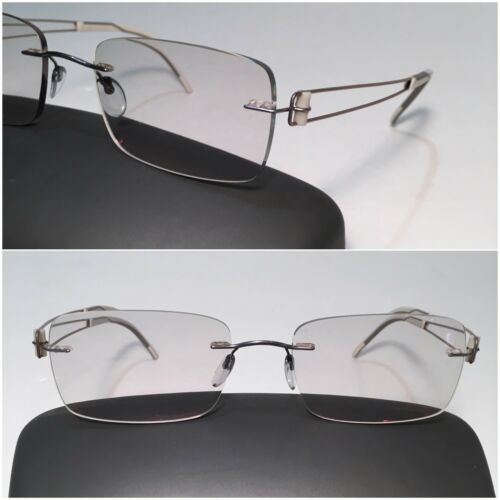 Silver Rimless Rx Prescription Eyeglasses Frames Drill Mount Art Deco Metal Arms