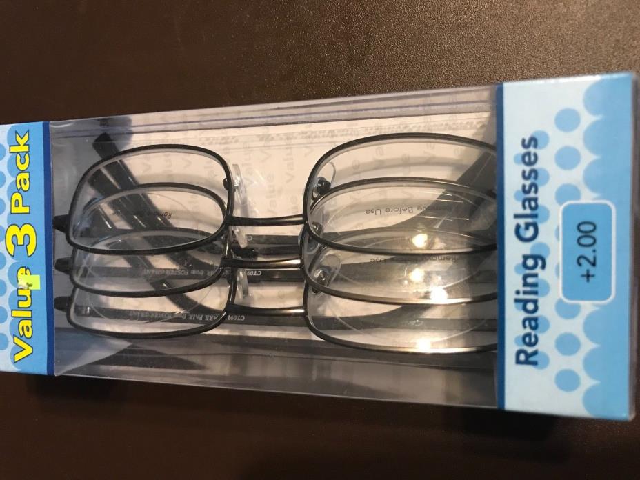 READING GLASSES 3 PAIR +2.00 THE BENEFITS OF READING GLASSES U CAN SEE CLEARLY
