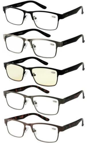 Amcedar 5-Pack Reading Glasses Men Metal Frame Spring Hinges Rectangle Style...