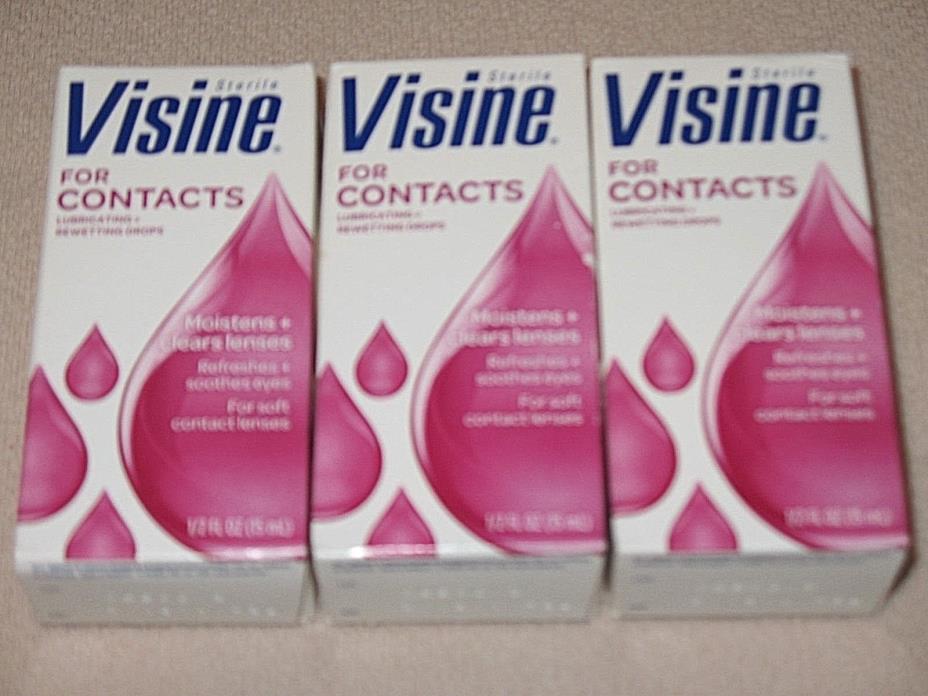 3x Visine For Contacts Lubricating + Rewetting Eye Drops Moistens Lenses  1/2 FL