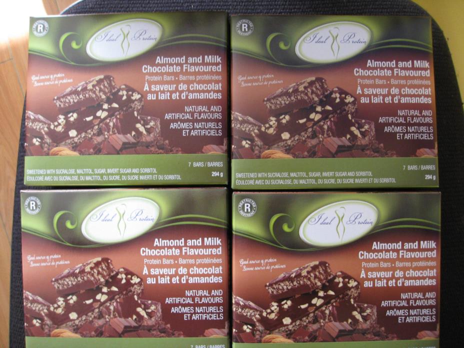 IDEAL PROTEIN 4 BOXES OF 7  ALMOND AND MILK CHOCOLATE BARS