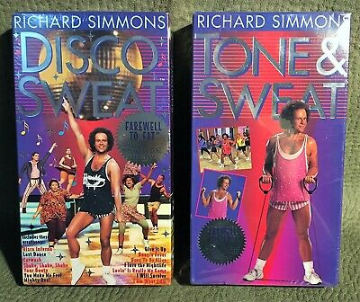 2 VHS RICHARD SIMMONS TAPES~NEW SEALED IN PACKAGE~DISCO SWEAT & TONE & SWEAT