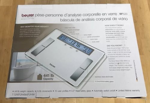 Beurer BF520 Glass Weight Body Analysis Scale Large LCD Display Screen BNIB