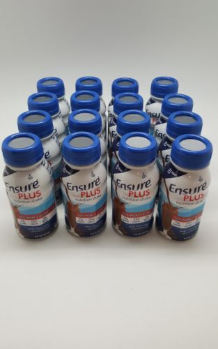 Lot of 16-8 FL Oz Bottles Ensure Plus Nutrition Shake Milk Chocolate 64347