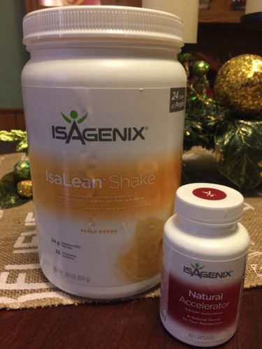Opened Isalean Peach Mango Isagenix Shake Canister +Natural Accelerator Isagenix