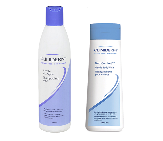 CLINIDERM gentle shampoo 240ml & gentle body wash 200ml + Free samples