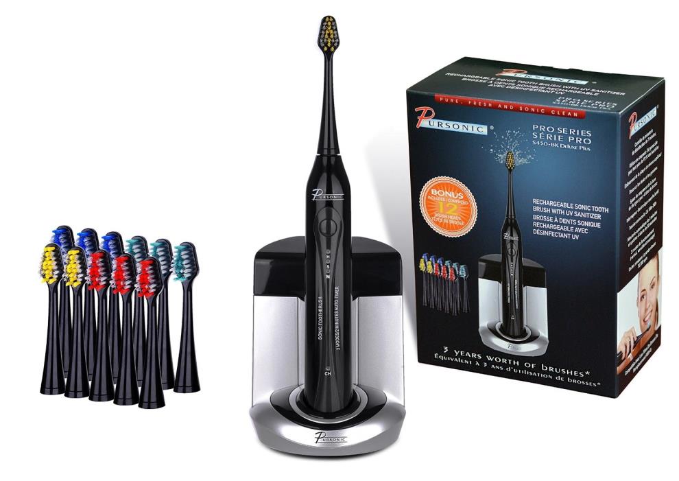 (Black) - Pursonic Deluxe Plus Sonic Rechargeable Toothbrush, Black, 0.6kg