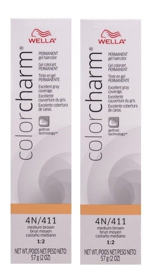 WELLA COLOR CHARM Medium Brown Permanent Gel Hair Color 2 oz HC-G411/4N (2 Pack)