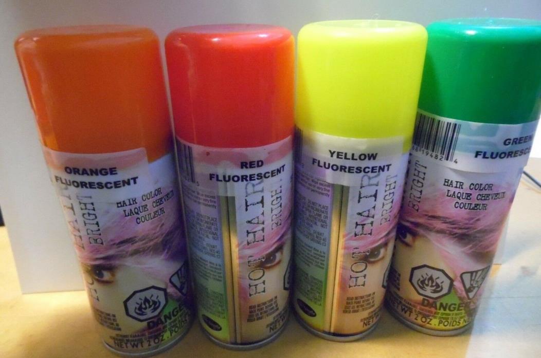 4 ~ NEW Hot Hair Bright Flouorescent 2 oz Spray Temporary Hair Spray Color assor