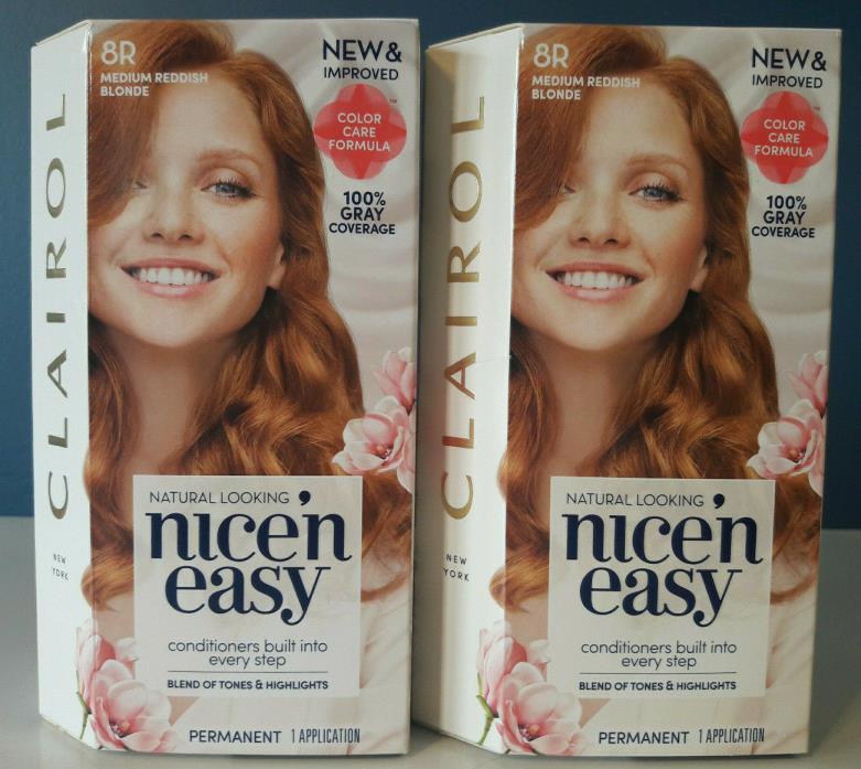 Lot of (2) CLAIROL Nice'n Easy #8R Medium Reddish Blonde Permanent Hair Color