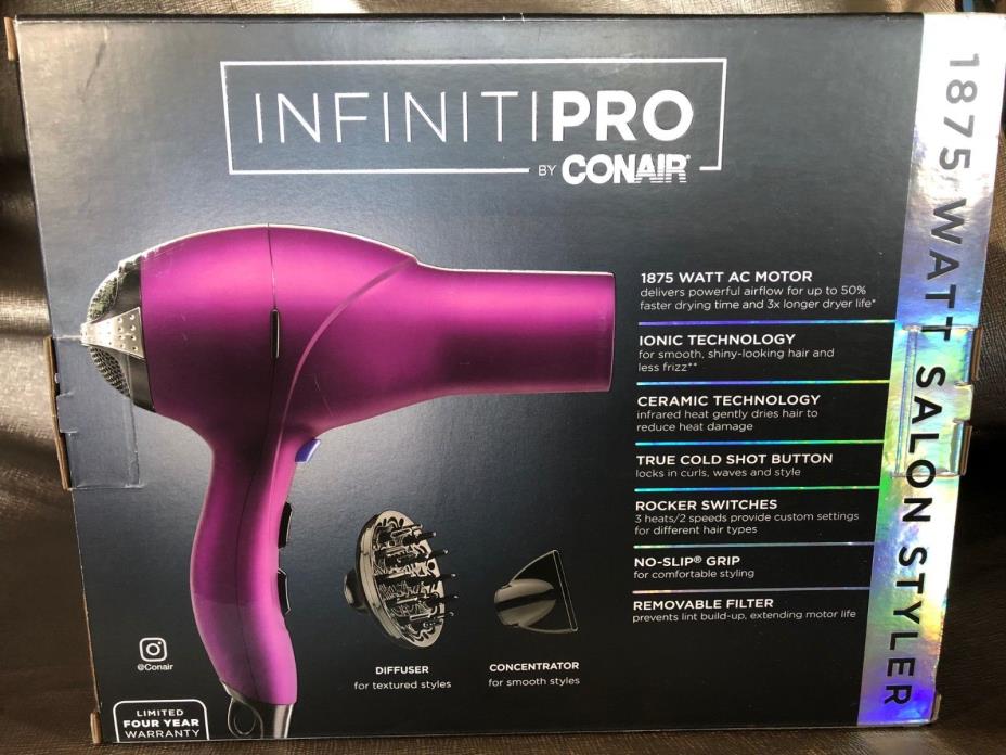 INFINITI PRO by CONAIR PURPLE 1875 WATT SALON STYLER/BLOW DRYER W / ATTACHMENTS