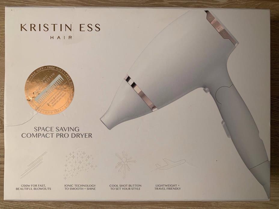Kristin Ess Hair | Space Saving Compact Pro Dryer | White | 1200 Watts | Folding