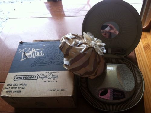 Vintage Bettina Universal Bonnet Hair Dryer works B9932G Hat Box Style Ostrich