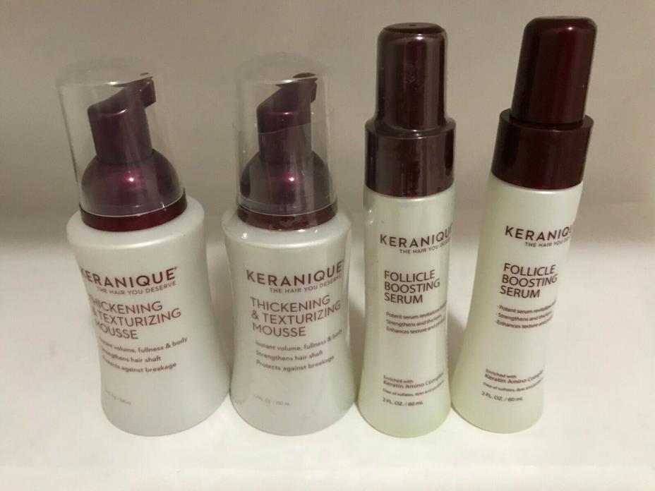 2 NEW KERANIQUE Thickening & Texturing MOUSSE and FOLLICLE BOOSTING SERUM+2 FREE