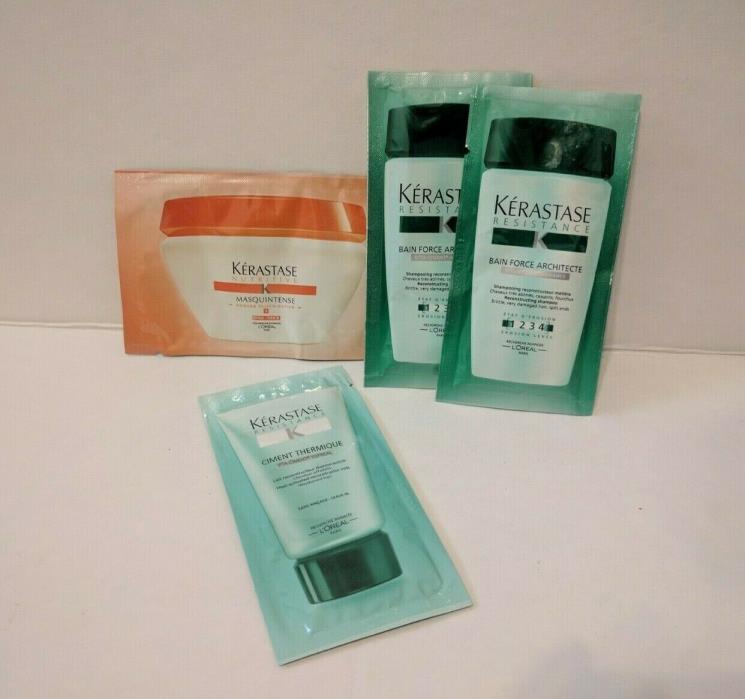 Kerastase Set of 4 Sample Packs Shampoo Reconstructor Milk Mask 0.34 fl oz