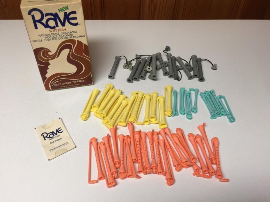 1950's Vintage Rave Soft Perm Box / 52 Plastic Rollers / pack of End Papers