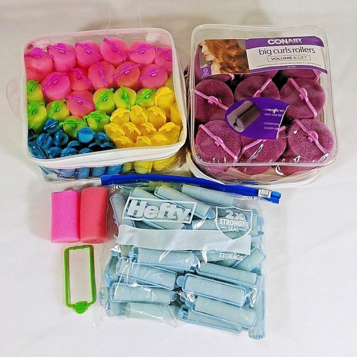 Foam Hair Curlers Rollers Wave Lot of 103 In Plastic Cases