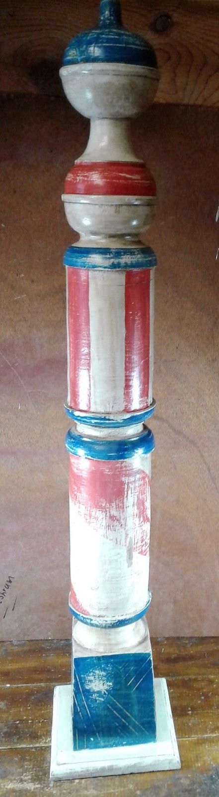 Barber Pole Wooden Classic Red White Blue Square Base Barber Shop Pole
