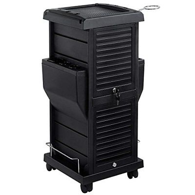 Saloniture Premium Locking Rolling Trolley Cart with Pocket Inserts - Black