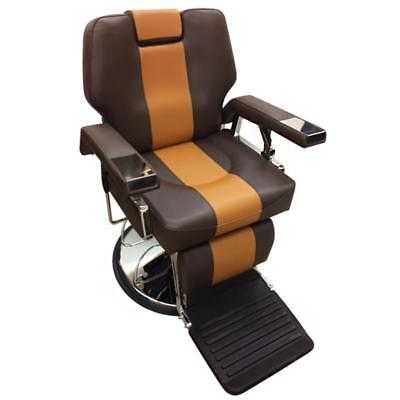 Professional Reclining Barber Chair Rare Two Tone Brown Shop Styling Haircutting
