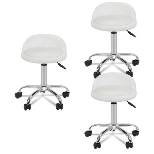 Set of 3 Hydraulic Massage / Salon Spa Stool PU Leather White Seat Adjustable