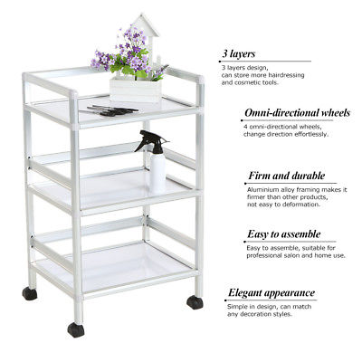 3 Tier Hairdressing Salon Trolley Hair Colouring Cart Rolling Drawers Y2W6