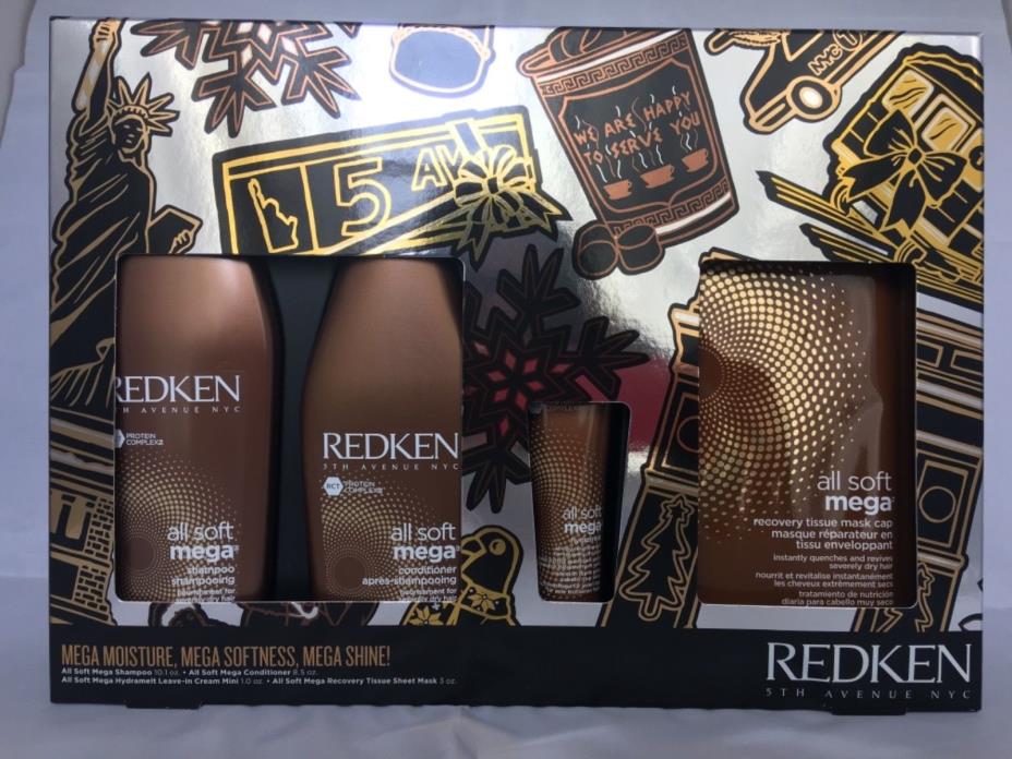 All Soft Mega Redken Gift Set Shampoo Conditioner Leave-In Cream Recovery Mask