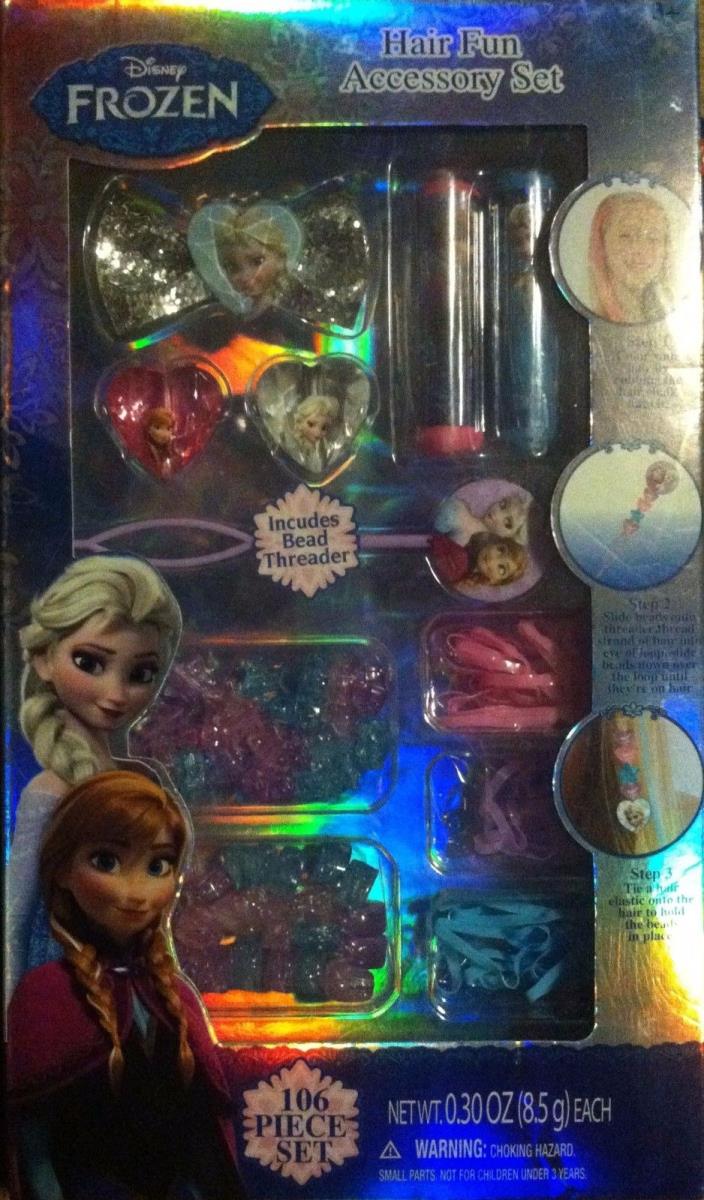 Disney FROZEN 106 pc HAIR FUN set - CHALK BEADS ELASTIC TIES BOWS in PINKS BLUES