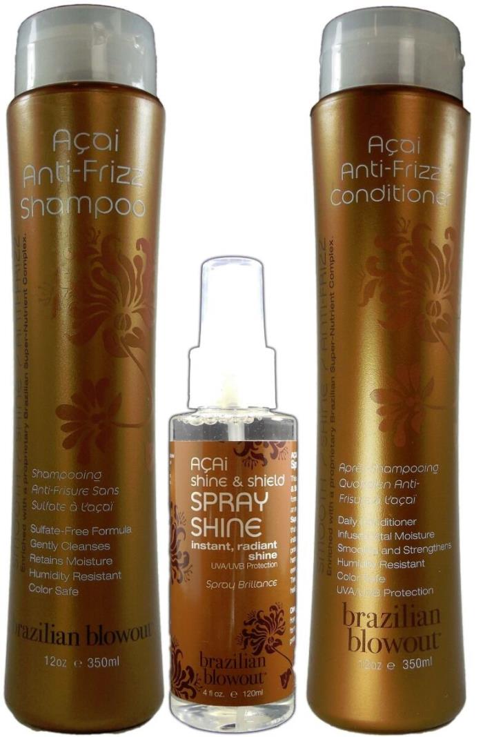 Brazilian Blowout - Acai Shampoo, Conditioner, and Shine & Shield Spray Trio