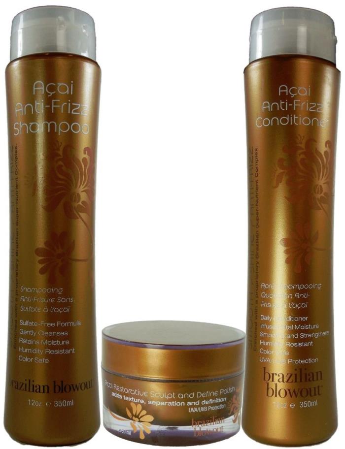 Brazilian Blowout - Acai Shampoo, Conditioner and Sculpt & Define Polish Trio