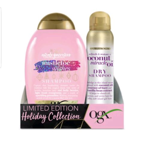 Ogx Mistletoe Wishes Shampoo & Coconut Miracle Oil Dry Shampoo Holiday Set Pink