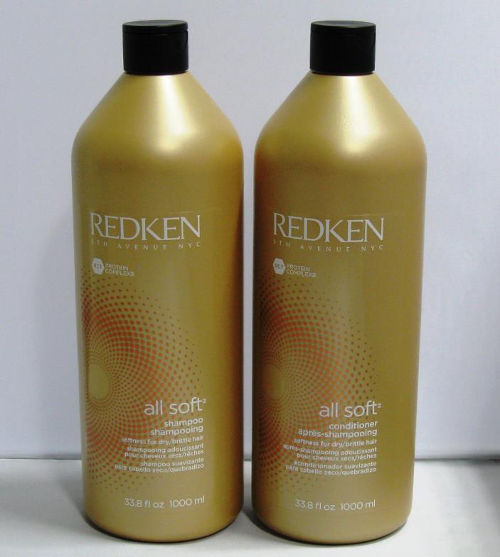 Redken All Soft Shampoo and Conditioner 33.8 oz Liter Set Duo Argan Oil Infused