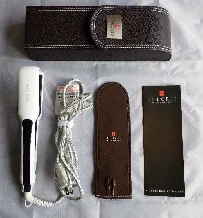 Theorie Saga II TitanSculpt Flat Iron White with Brown Leather Case, 1.5